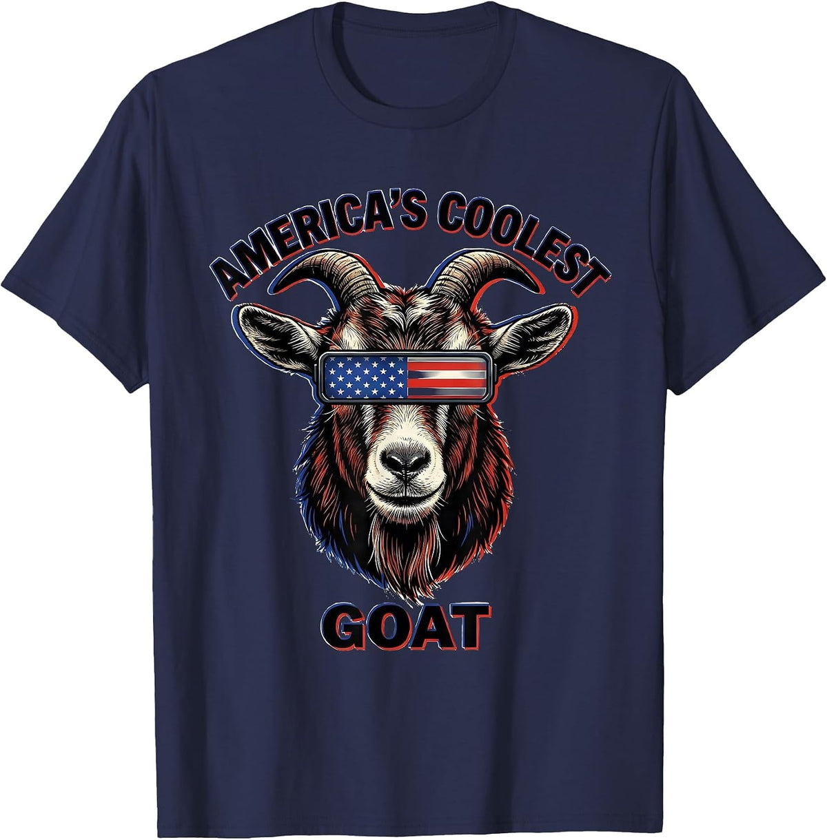 America's Coolest GOAT Funny Goat with Sunglasses Patriotic T-Shirt - Navy Blue