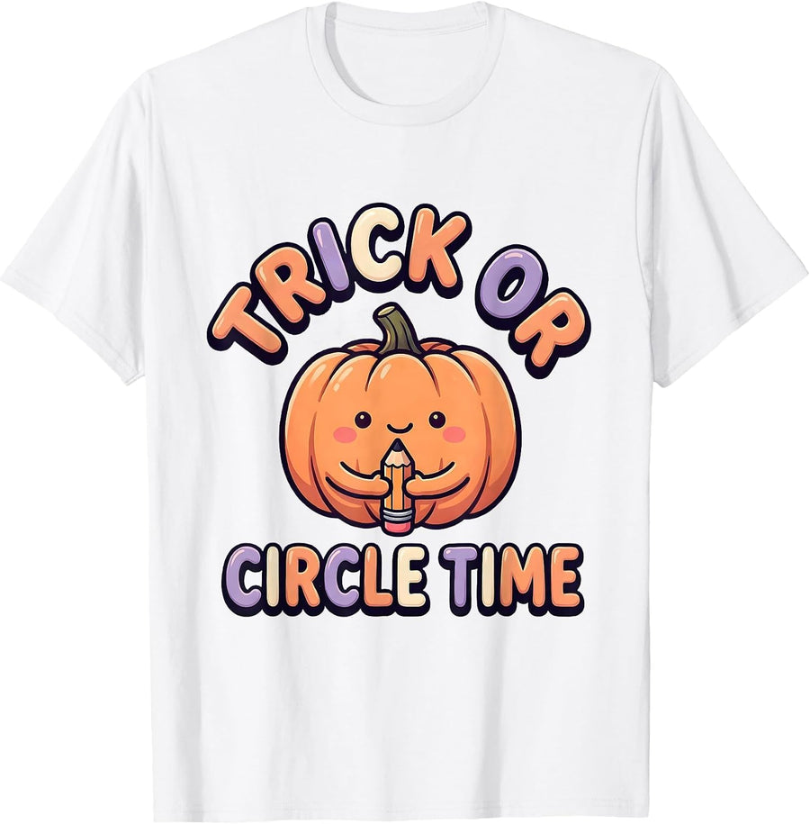 Men's Trick Or Circle Time Cute Kawaii Halloween Teacher Costume T-Shirt - White