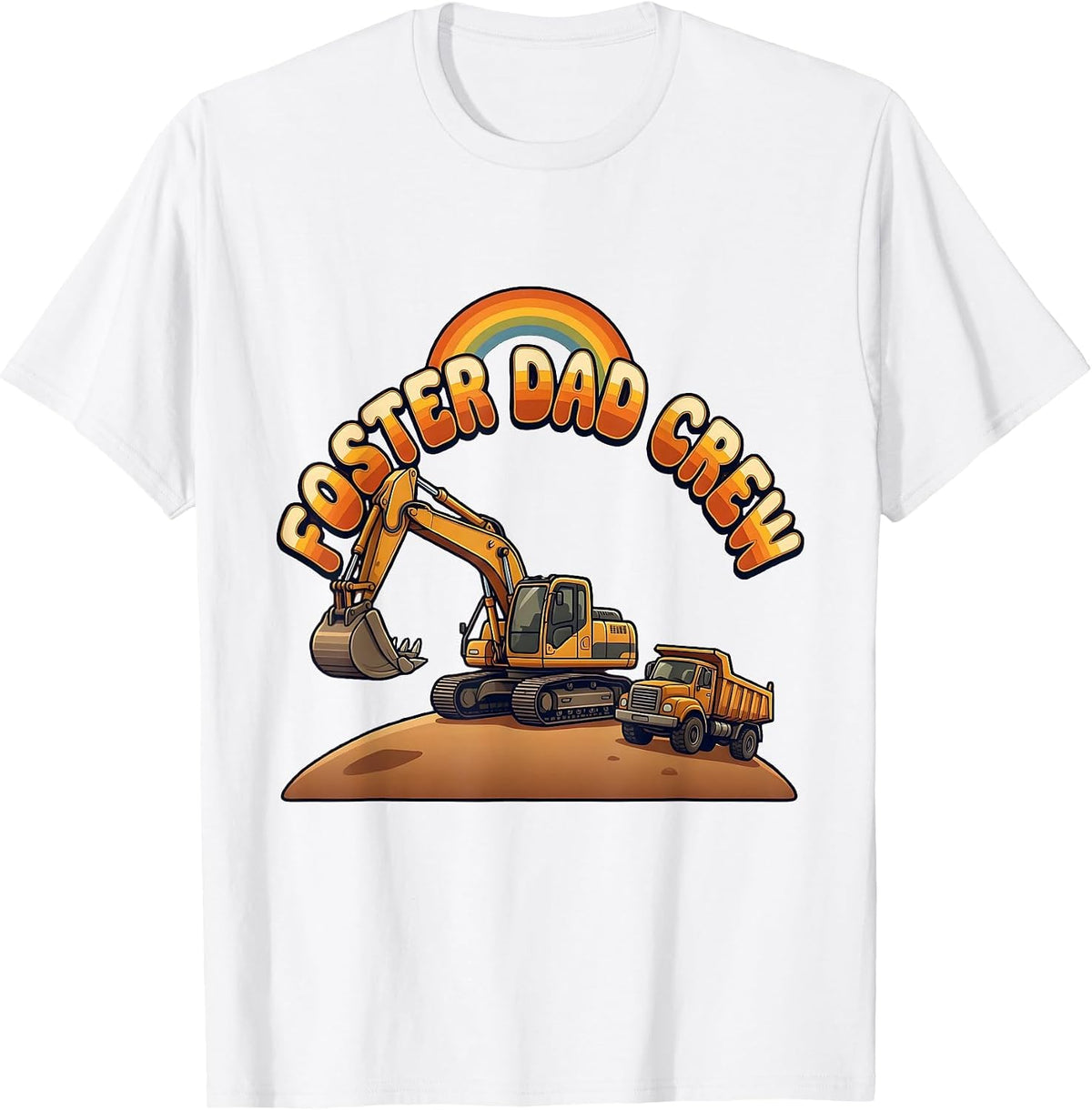 Men's FOSTER DAD CREW Retro Funny Construction Excavator Kids T-Shirt - White