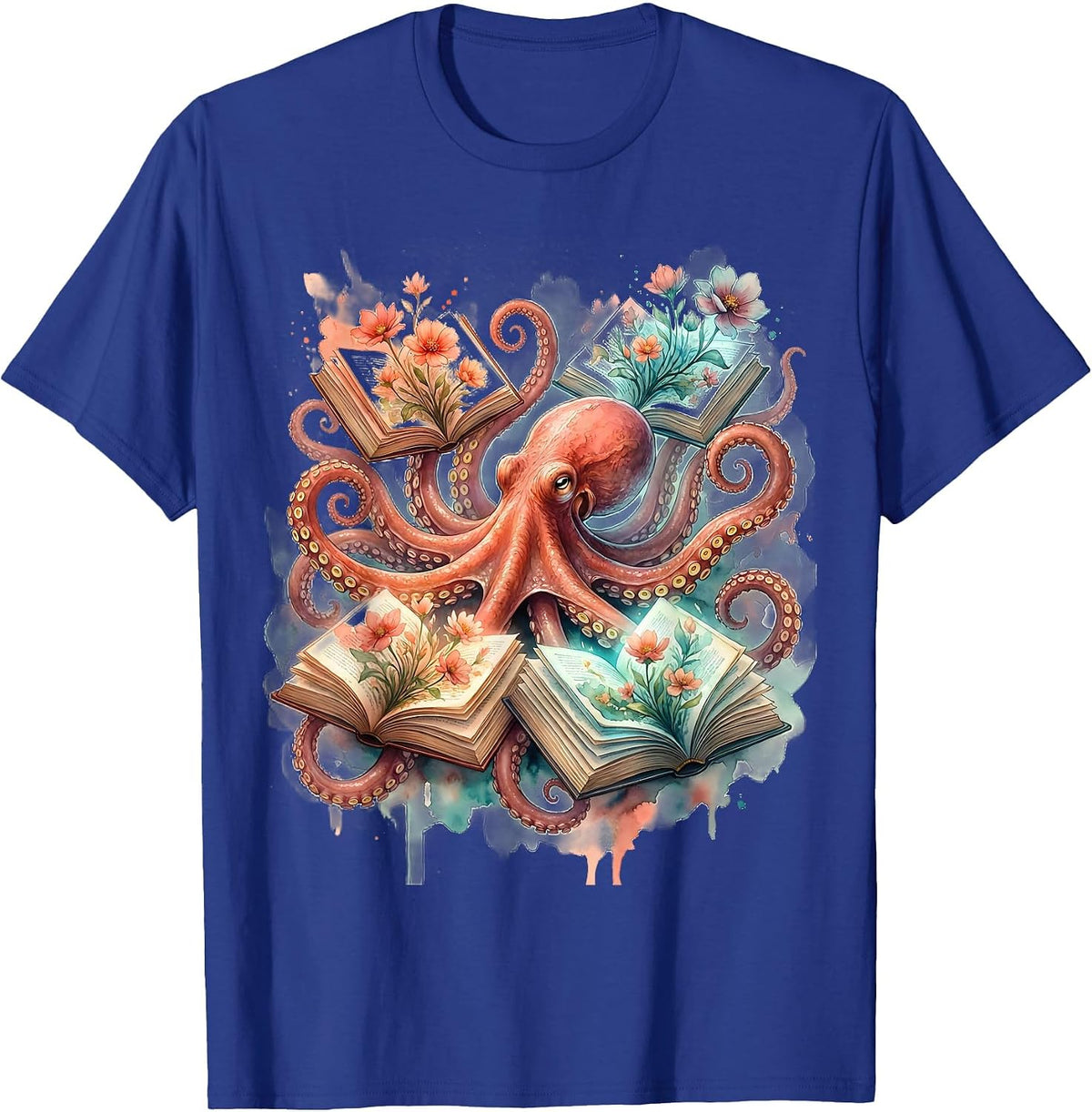 Neurodiversity Octopus Reading Books Illustration T-Shirt - Royal Blue