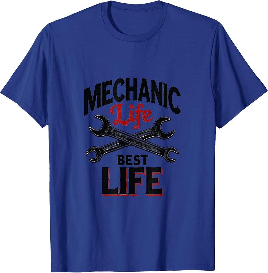 Mechanic Life Best Life Automotive Design T-Shirt - Royal Blue