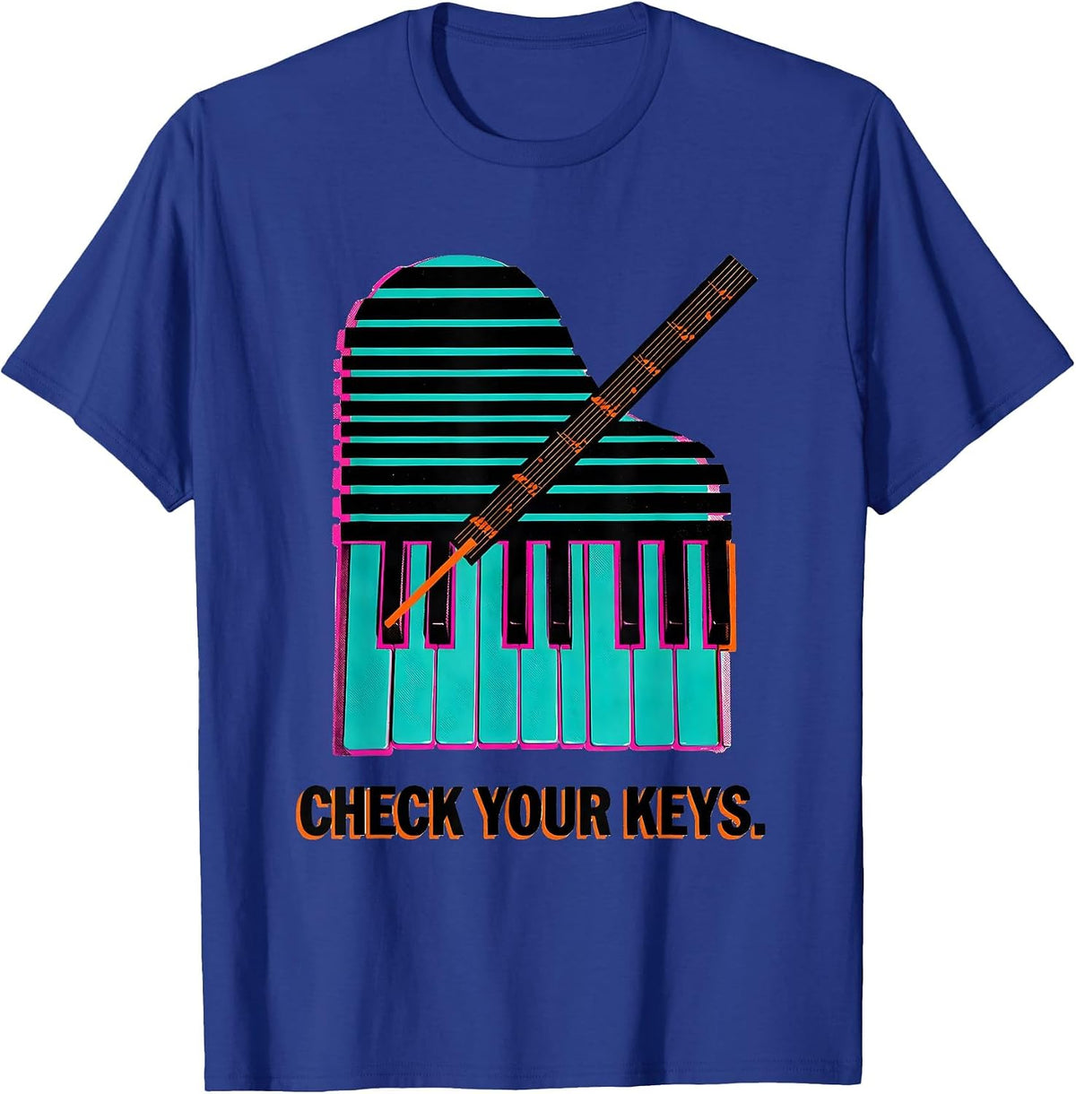 Men's Check Your Keys Risograph Music Teacher Humor Gift T-Shirt - Royal Blue