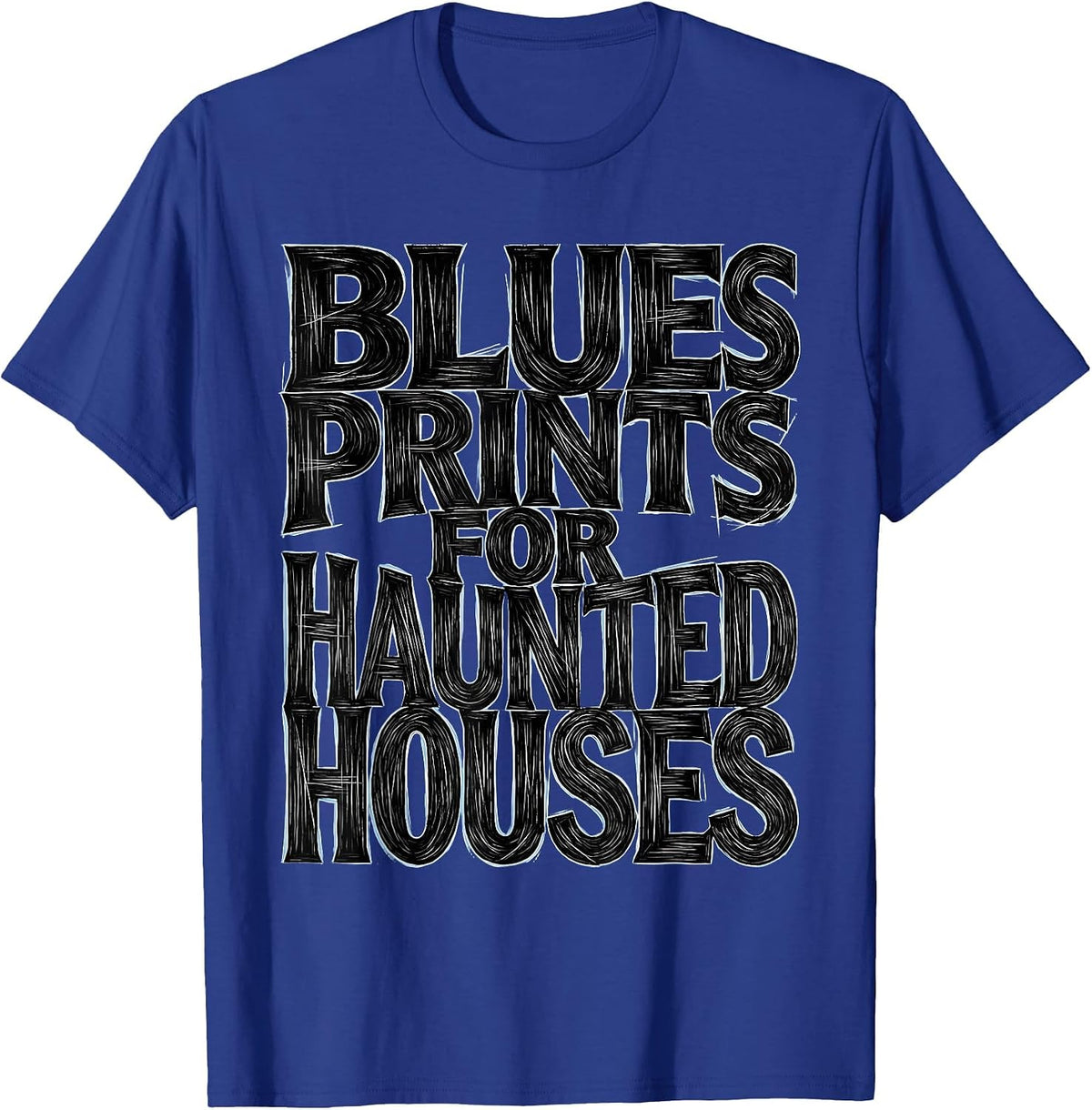 Men's Halloween Bat Architect Blueprint Haunted House T-Shirt - Royal Blue