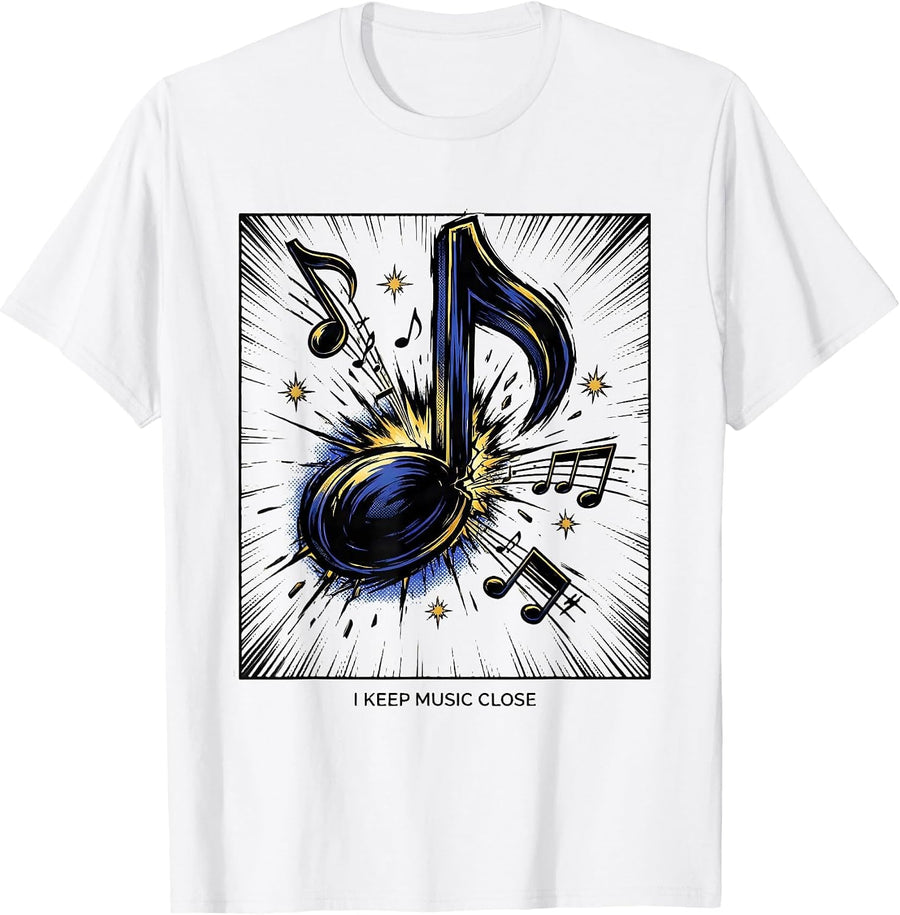 Men's I Keep Music Close Comic Book Music Lover Gift T-Shirt - White