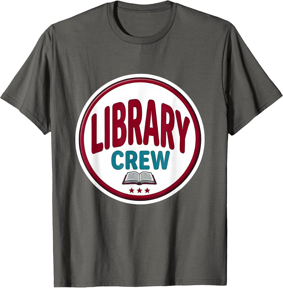 Men's Library Crew Sticker Funny Teacher Team Back To School T-Shirt - Asphalt Grey