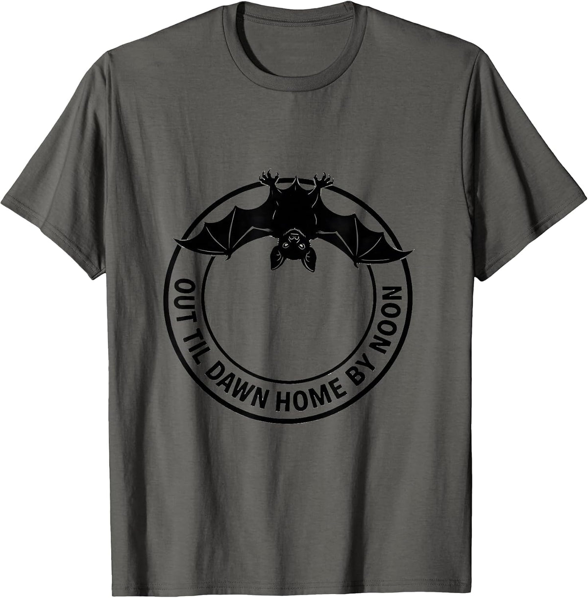 Out Til Dawn Home By Noon Minimalist Bat Lover Gift T-Shirt - Asphalt Grey