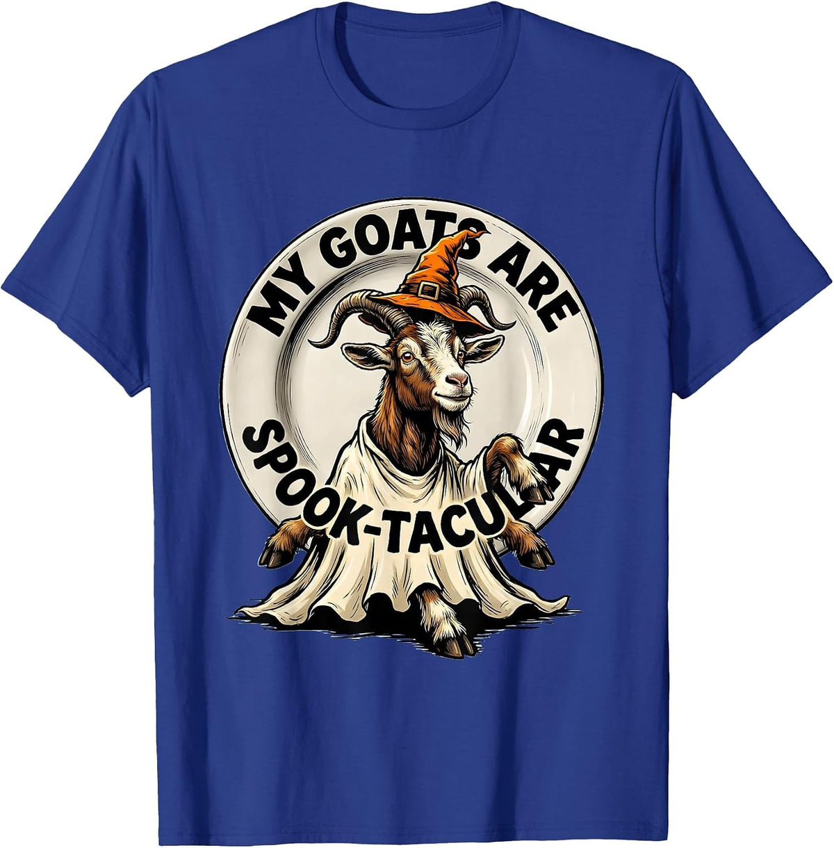 My Goats Are Spook-tacular Cartoon Goat Ghost Halloween T-Shirt - Royal Blue