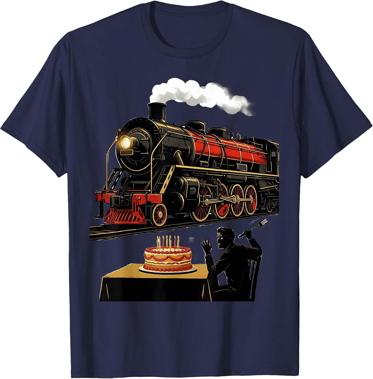 Oversized Steam Locomotive Funny Train Enthusiast Gift T-Shirt - Navy Blue