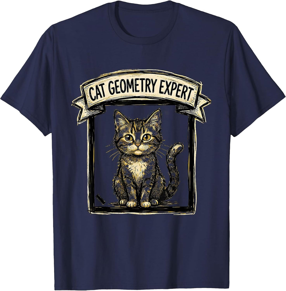 Men's Cat Geometry Expert Funny Math Cat Teacher Gift T-Shirt - Navy Blue