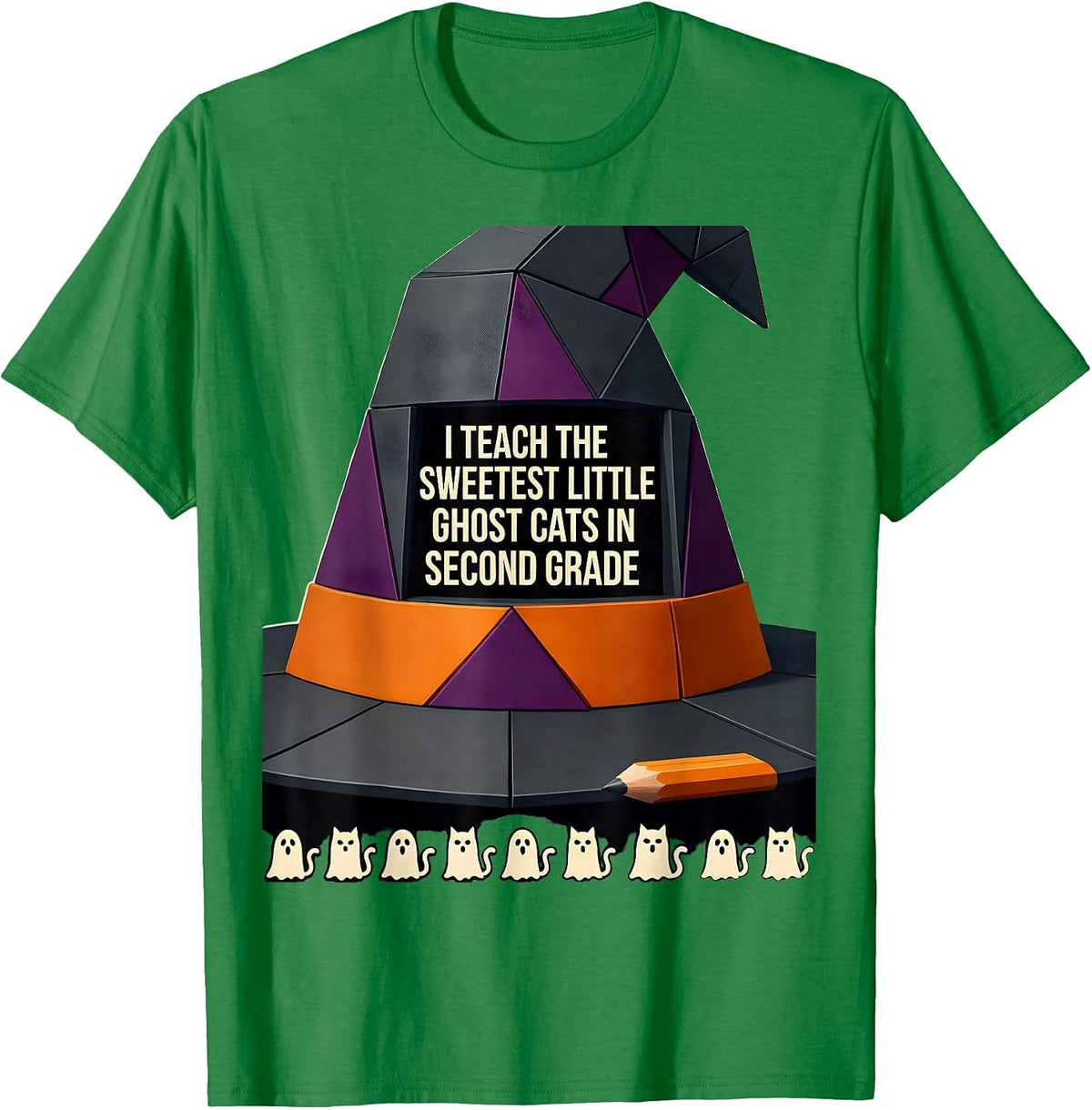Men's I Teach The Sweetest Little Ghost Cats In Second Grade T-Shirt - Kelly Green
