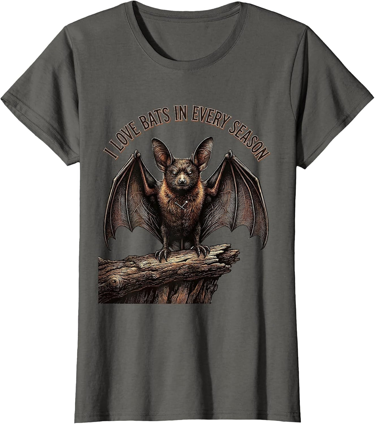 Women's I Love Bats In Every Season Vintage Bat Lover Halloween T-Shirt - Asphalt Grey