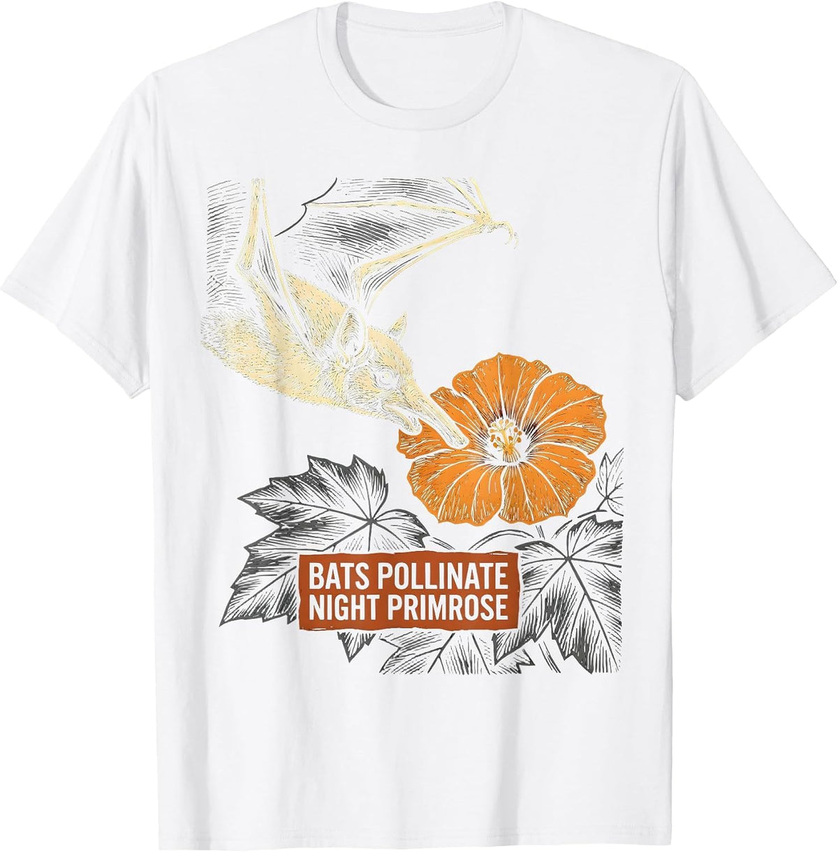 Bats Pollinate Night Primrose Linocut Gothic Bat Lover T-Shirt - White