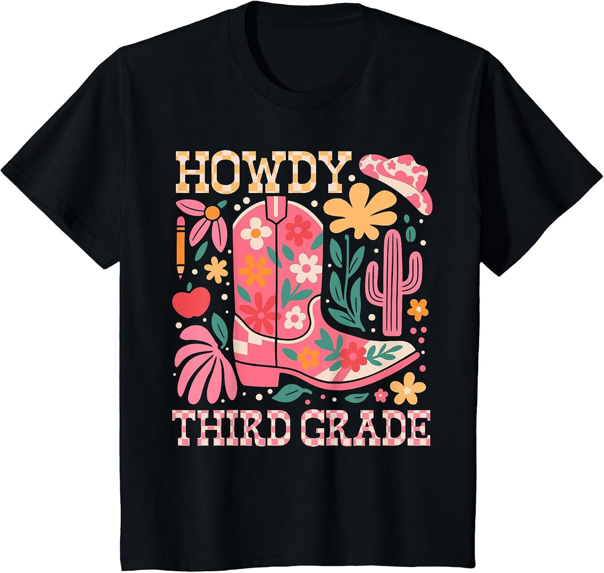 Howdy Third 3rd Grade Cowgirls Teacher Back to School T-Shirt - Black