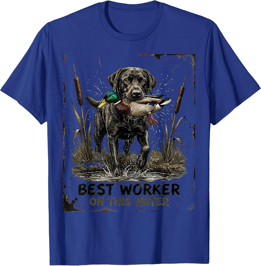 Best Worker On This Water Distressed Labrador Duck Hunting T-Shirt - Royal Blue