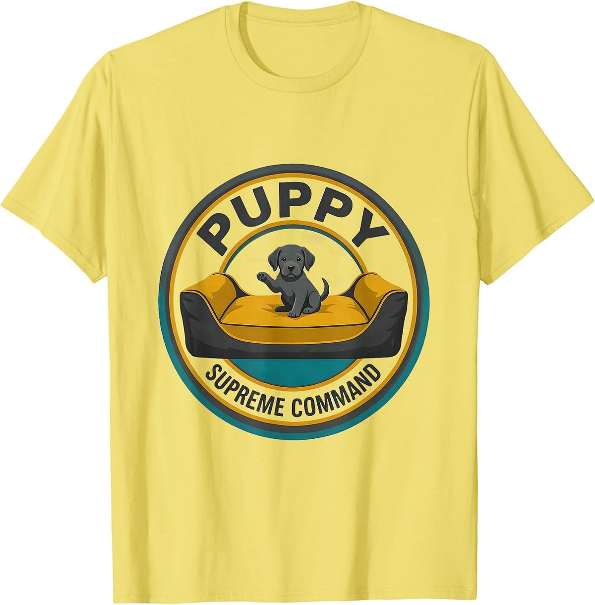 Men's Puppy Supreme Command Midcentury Modern Dog Lover Gift T-Shirt - Lemon Yellow