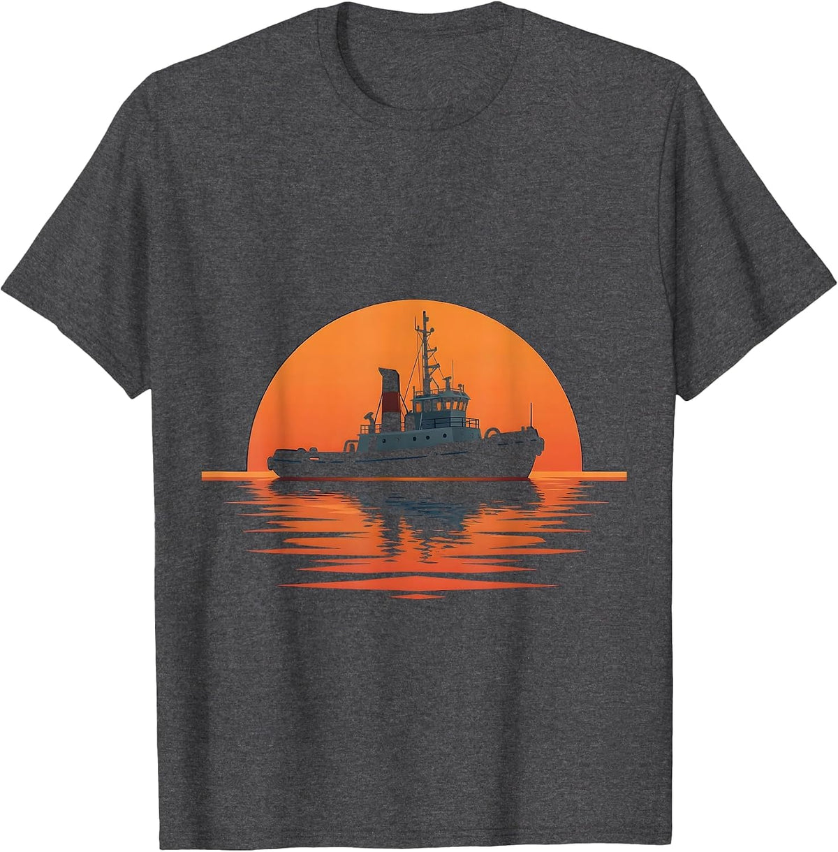 Tugboat Sunset Classic Nautical Illustration T-Shirt - Dark Heather Grey