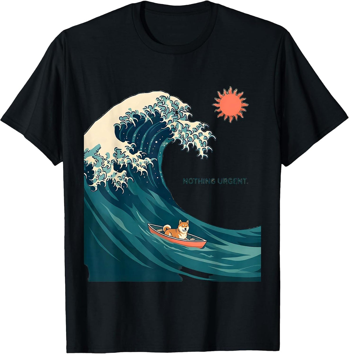Men's Nothing Urgent Flat Vector Japanese Art Animal Meme Humor T-Shirt - Black