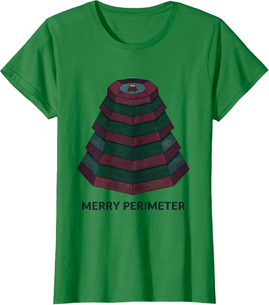 Women's Merry Perimeter Math Teacher Christmas Pun Humor Geometry T-Shirt - Kelly Green