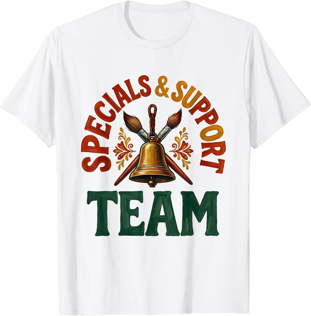 Men's Specials Support Team Folk Art Teacher Appreciation Back T-Shirt - White