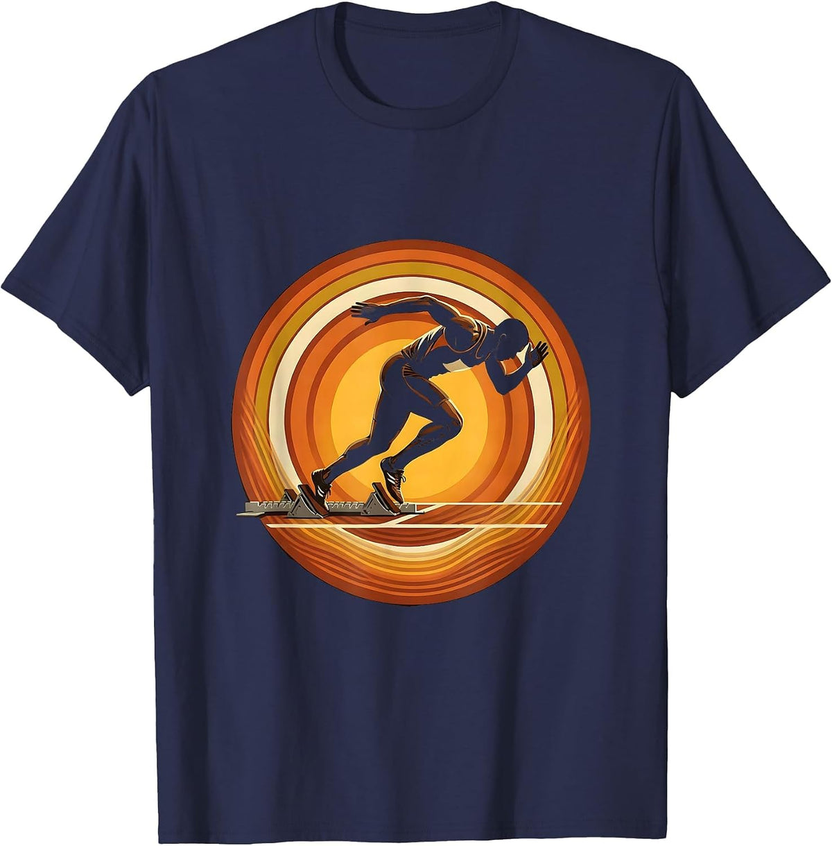 Sprinter Exploding Out of Starting Blocks T-Shirt - Navy Blue