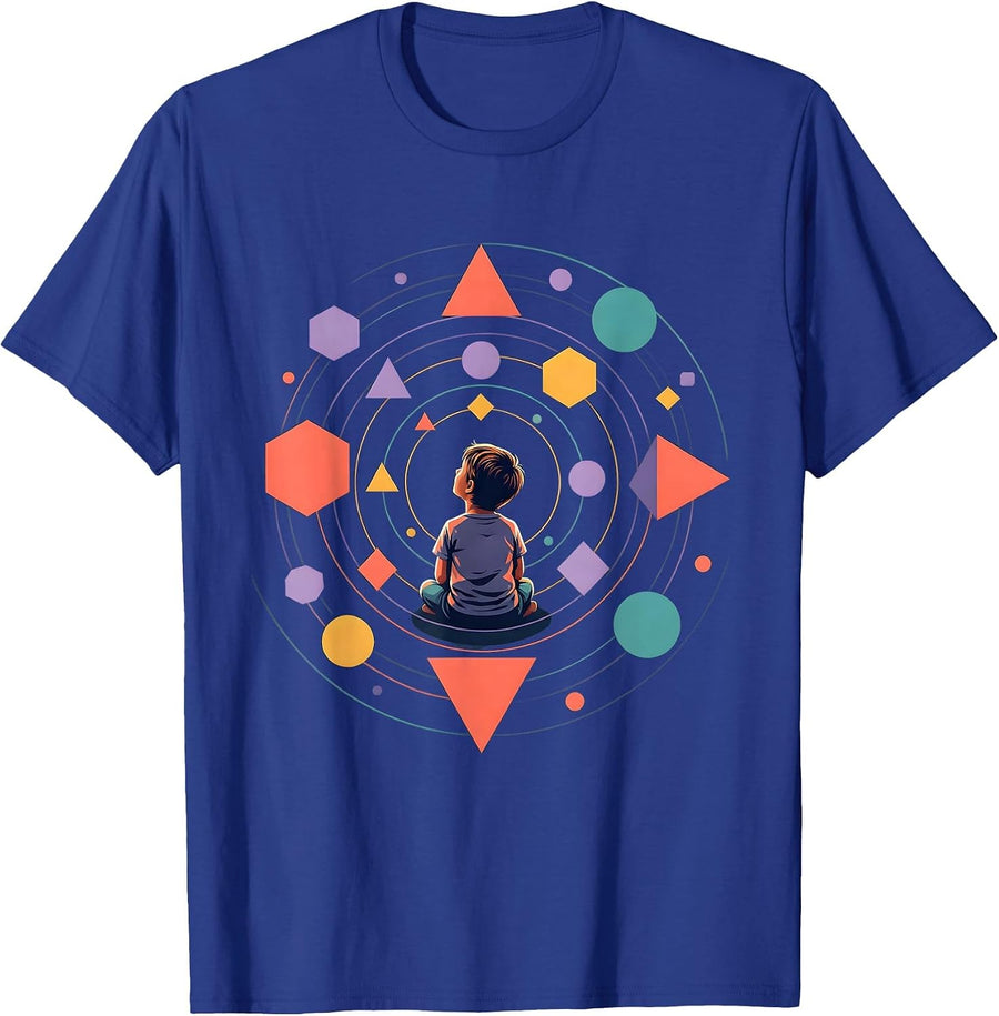 Neurodiversity Geometric Wonder Child Design T-Shirt - Royal Blue