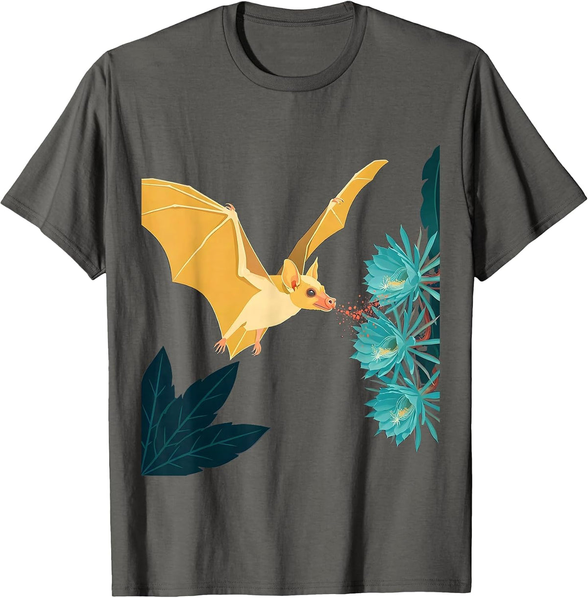 Men's Nectar Bat Flight Floral Gothic Halloween Nature Lover T-Shirt - Asphalt Grey