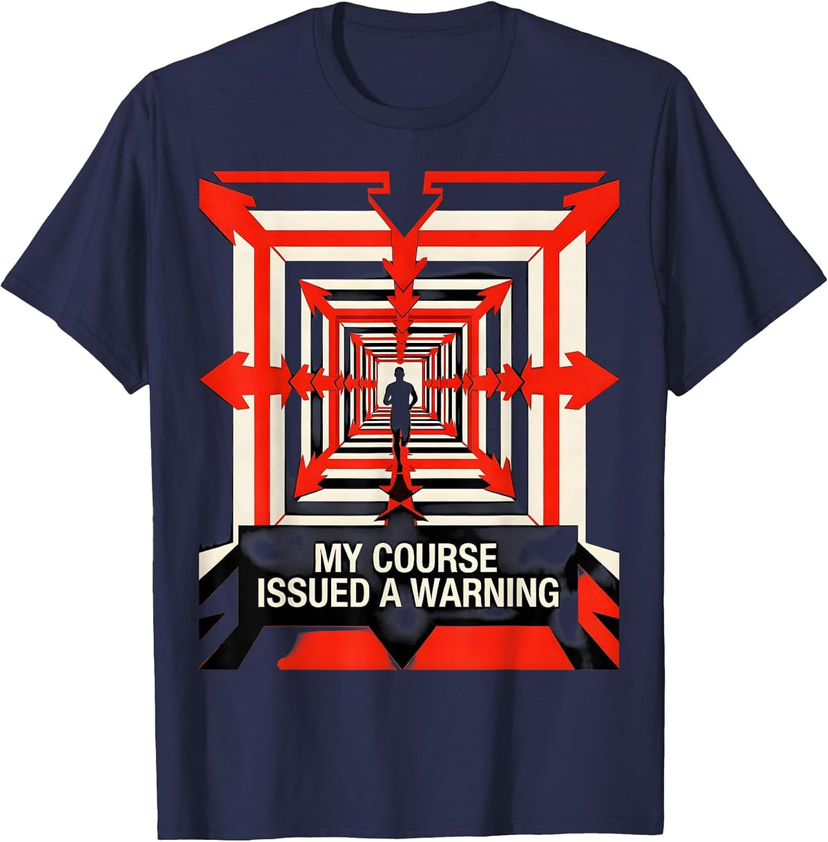 Men's MY COURSE ISSUED A WARNING Geometric Cross Country Runner T-Shirt - Navy Blue