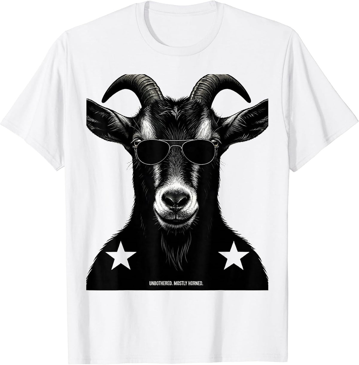 Men's Unbothered Mostly Horned Silhouette Goat with Sunglasses T-Shirt - White