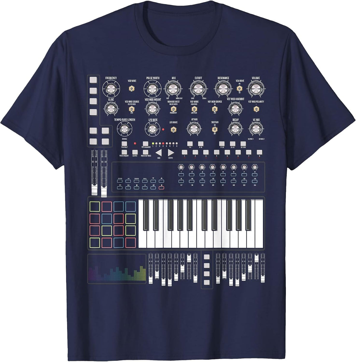 Electronic Music Synthesizer Techno Music DJ Producer T-Shirt - Navy Blue
