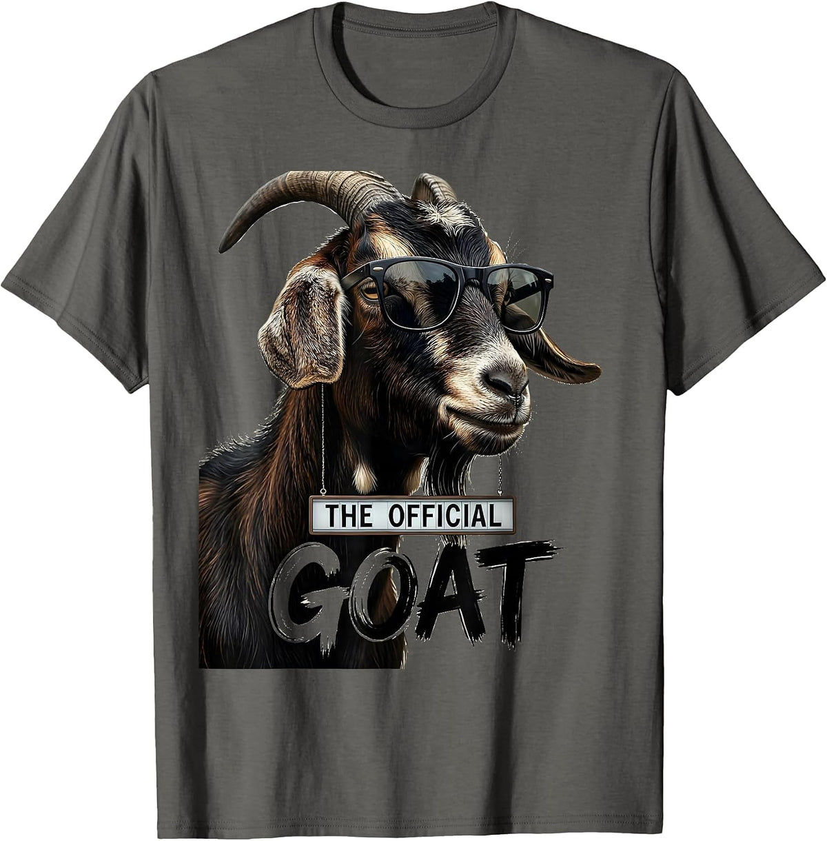 Men's The Official GOAT Funny Goat Sunglasses Animal Humor Novelty T-Shirt - Asphalt Grey