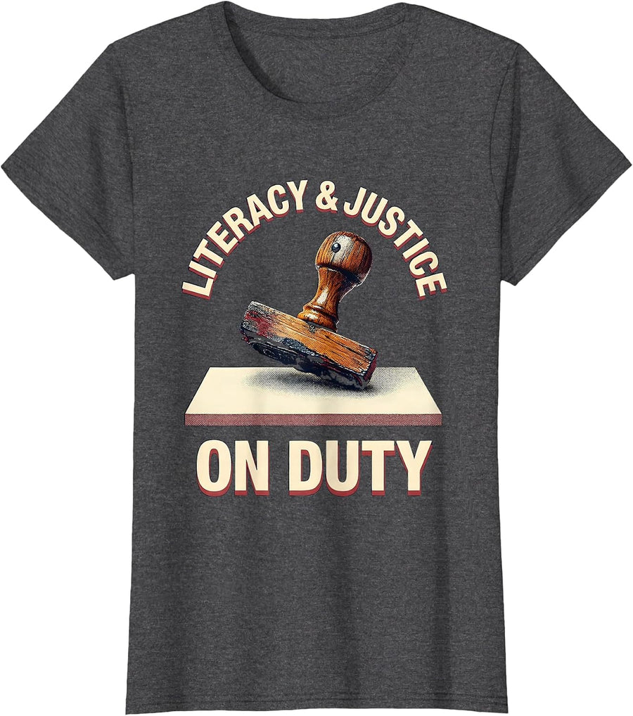 Women's Literacy & Justice On Duty Defiant Librarian Banned Books T-Shirt - Dark Heather Grey