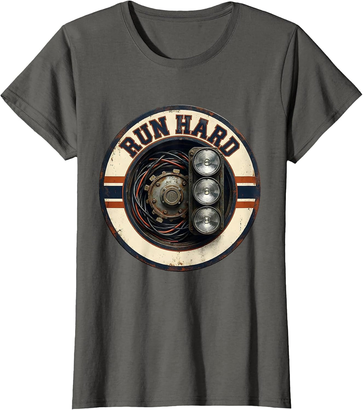 Women's Run Hard Vintage Muscle Car Drag Racing Enthusiast Humor T-Shirt - Asphalt Grey
