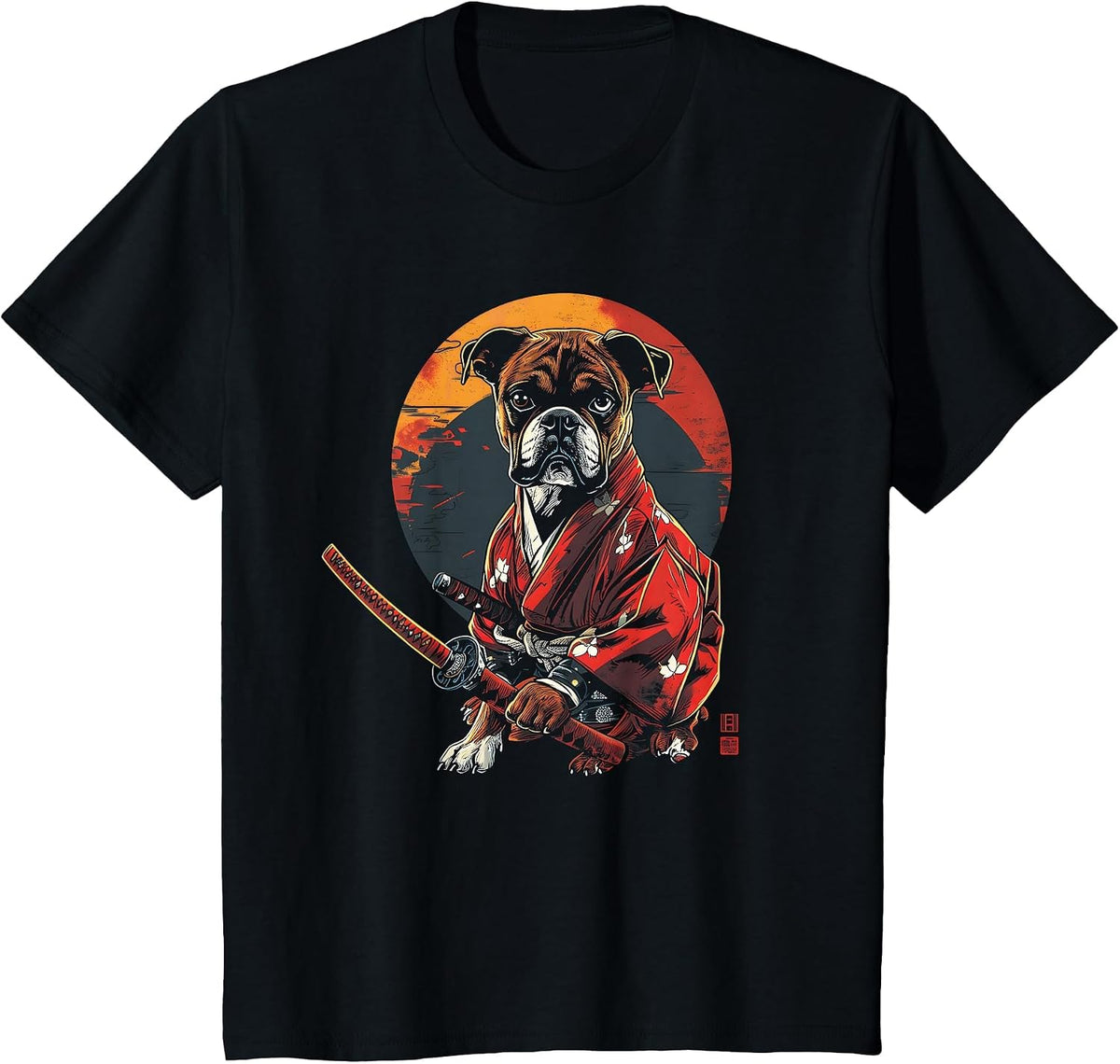 Boxer Dog Dad Cute Japanese Anime Stuff Samurai Dog Ninja T-Shirt - Black