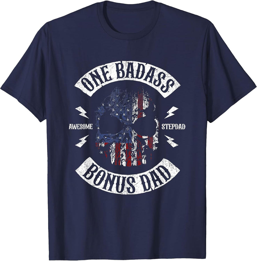 One Badass Bonus Stepdad Birthday Step Dad Fathers Day T-Shirt - Navy Blue