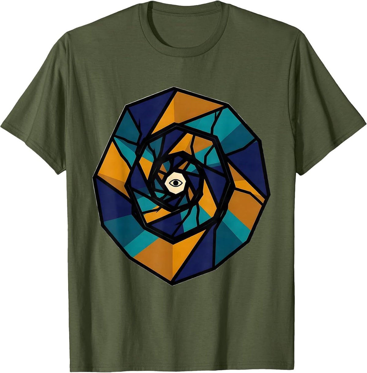 Spiral Ribbon Stained Glass Sacred Geometry Math Lover T-Shirt - Olive Green