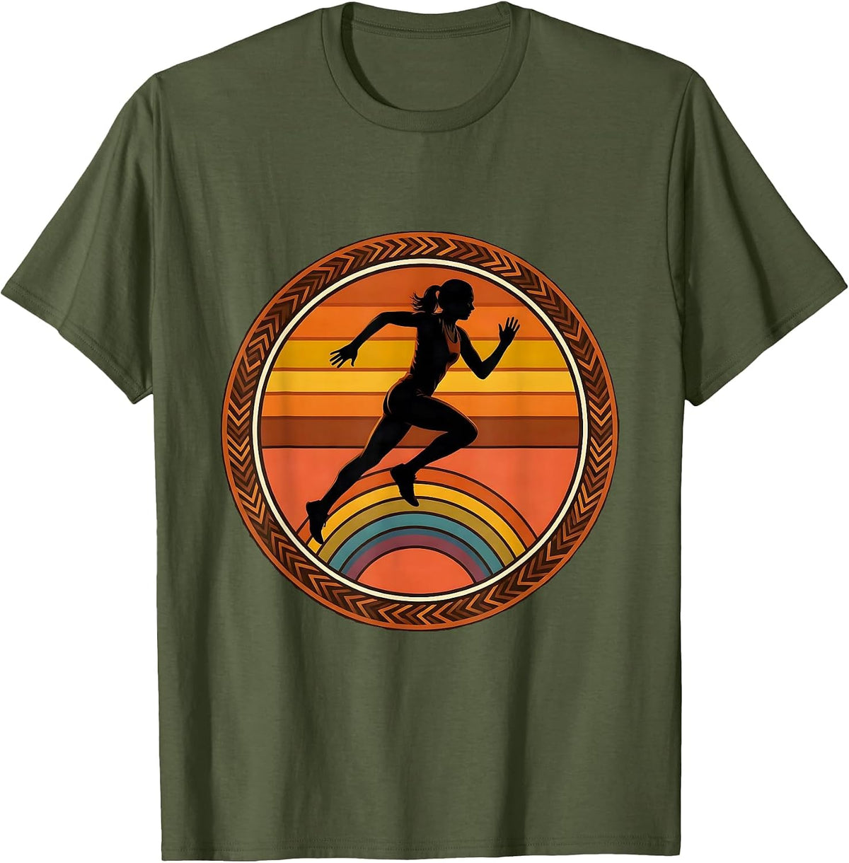 College Track Sprinter Graphic Tee T-Shirt - Olive Green