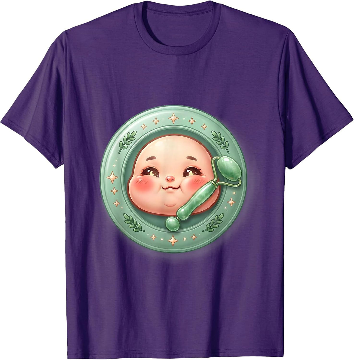 Men's K-Beauty Jade Roller Skincare Illustration T-Shirt - Purple