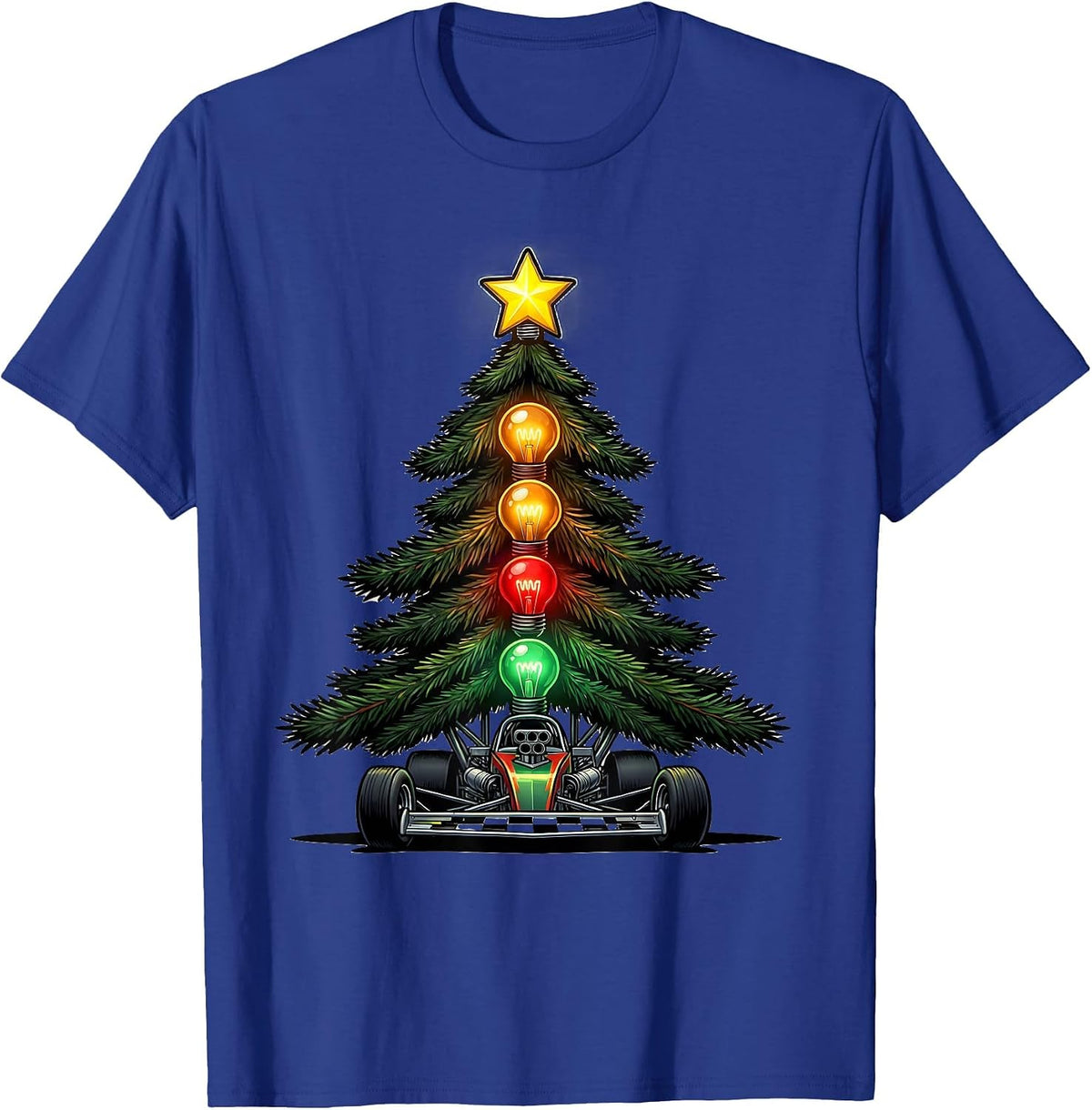 Evergreen Dragster Staging Light Cartoon Funny Racing Fan T-Shirt - Royal Blue