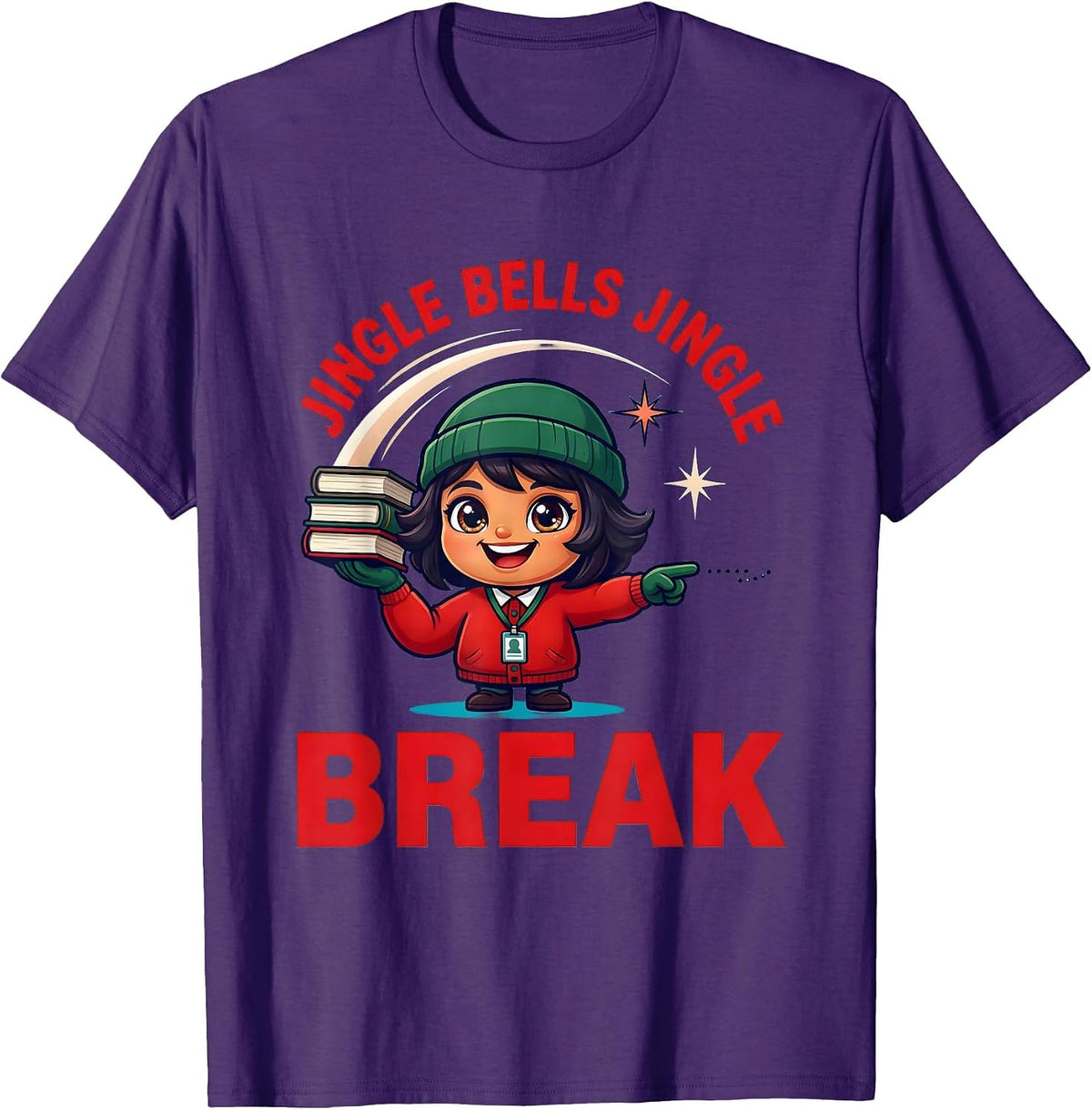 JINGLE BELLS JINGLE BREAK Funny School Staff Christmas T-Shirt - Purple