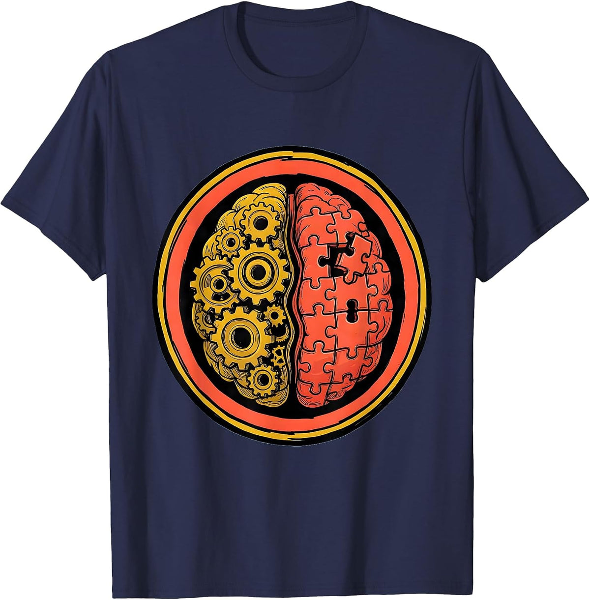 Men's Occupational Therapy Brain Gears Puzzle Illustration T-Shirt - Navy Blue