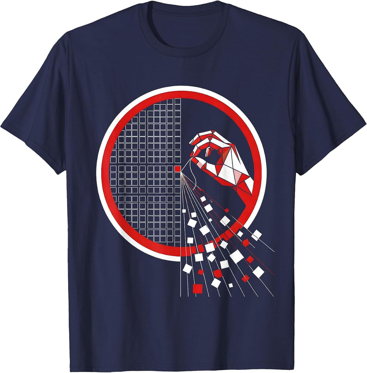 Men's Unraveling Grid Hand Pulling Thread Graphic T-Shirt - Navy Blue