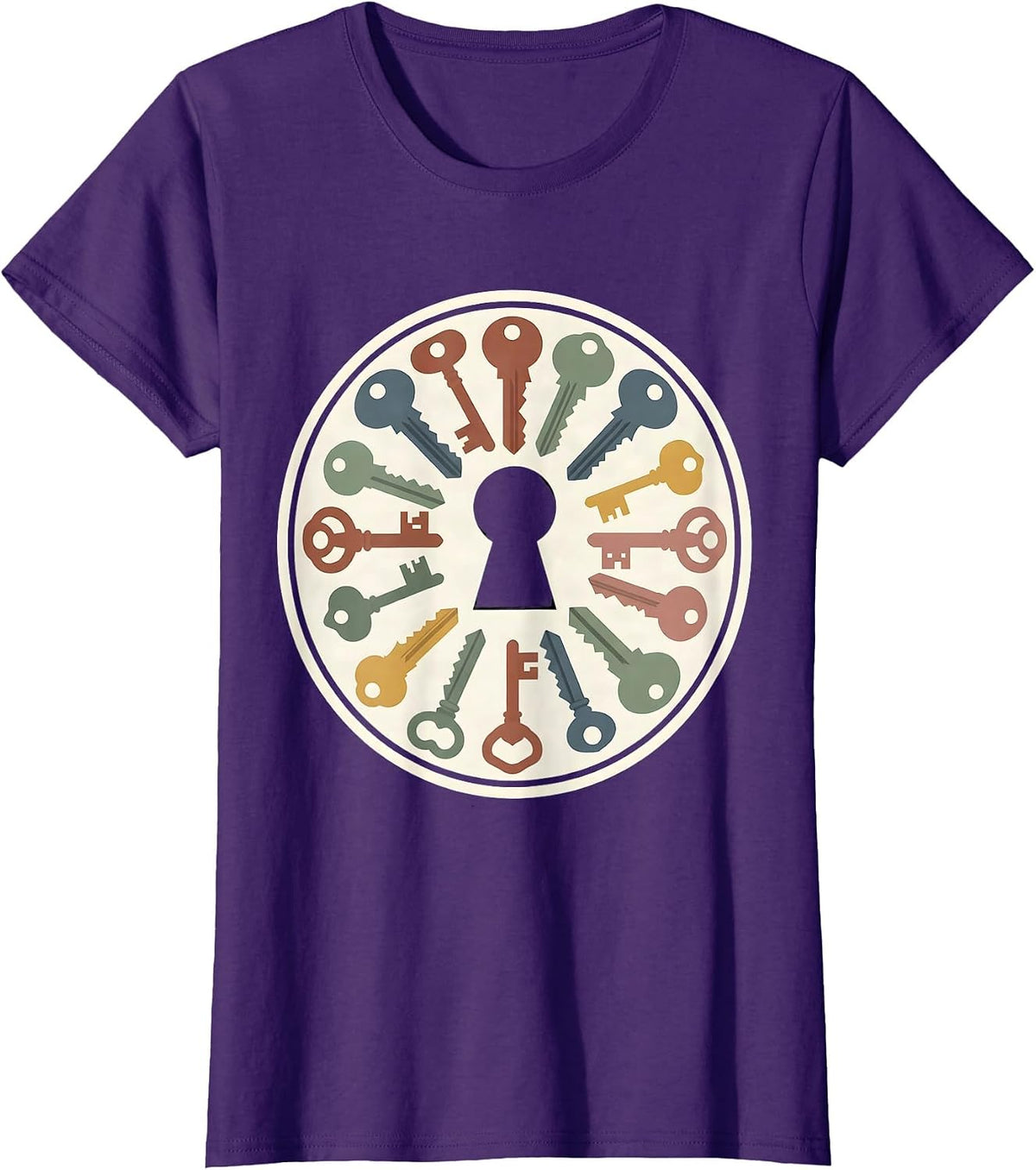 Women's Neurodiversity Unique Keys Unlocking One Door Art T-Shirt - Purple