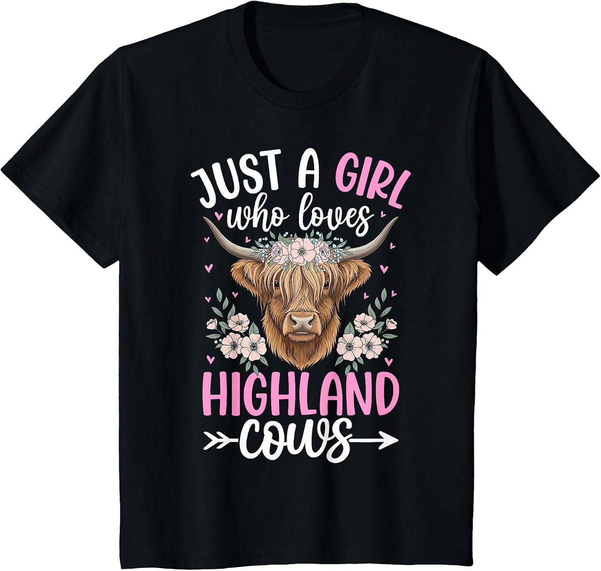 Just A Girl Who Loves Highland Cows Cute Cow Lover Scottish T-Shirt - Black