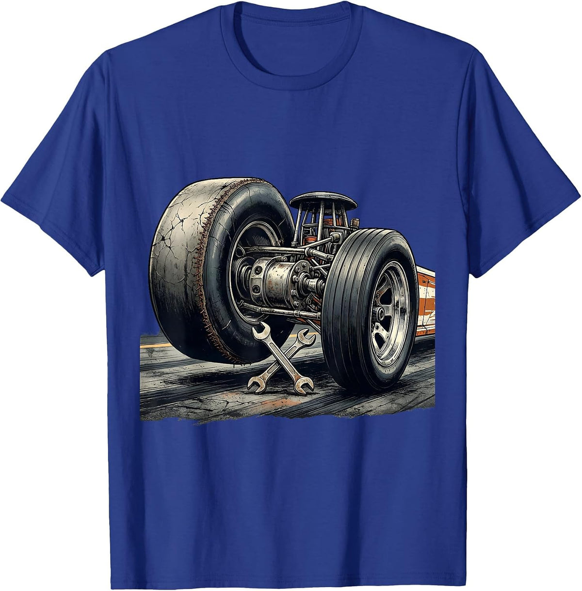 Men's Dragster Rear Axle Racing Fan Distressed T-Shirt - Royal Blue