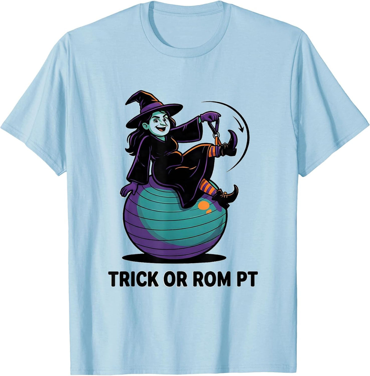 Men's Trick Or ROM PT Cartoon Physical Therapy Halloween Therapist T-Shirt - Baby Blue