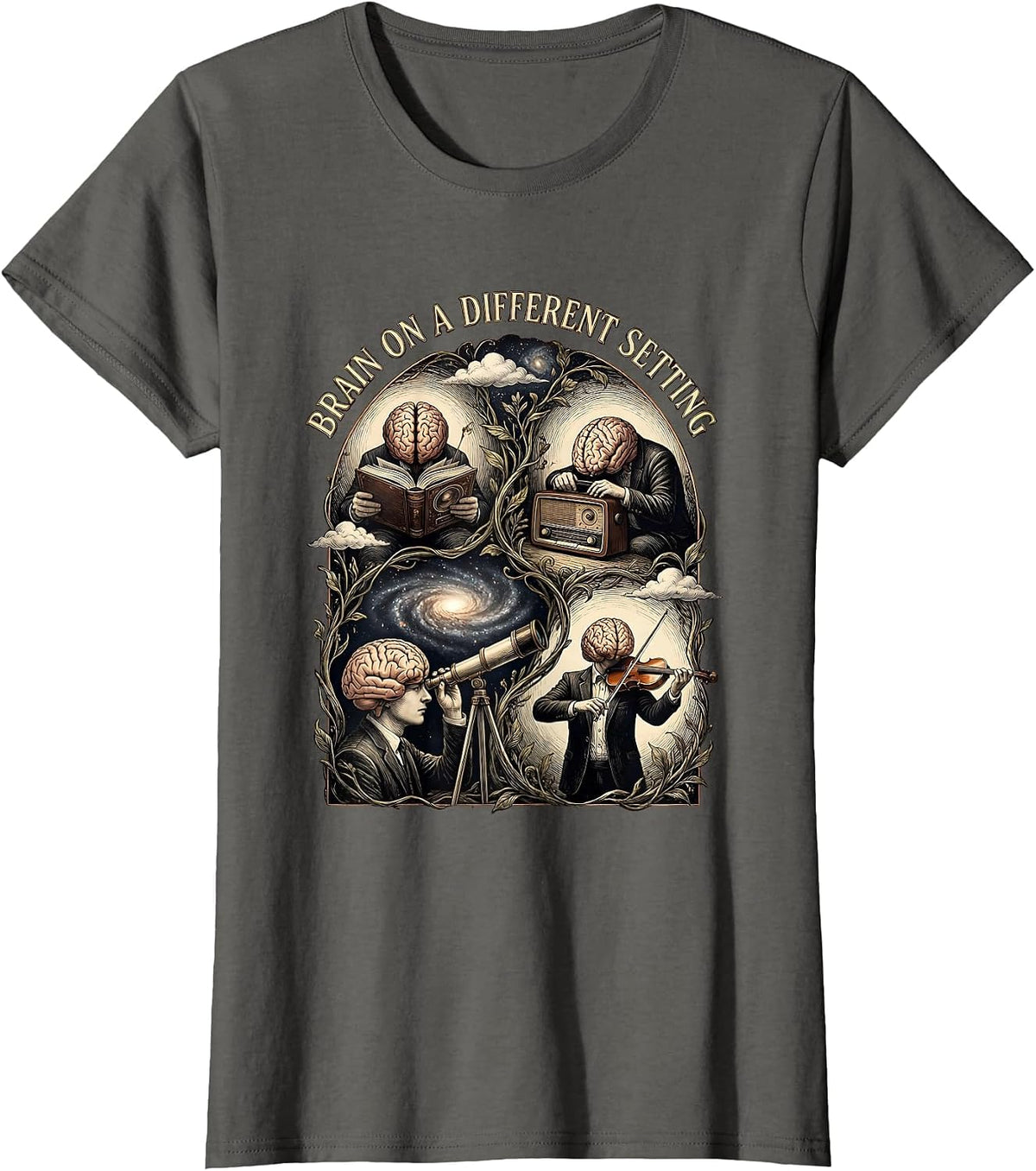 Women's Brain on a Different Setting Neurodiversity Design T-Shirt - Asphalt Grey
