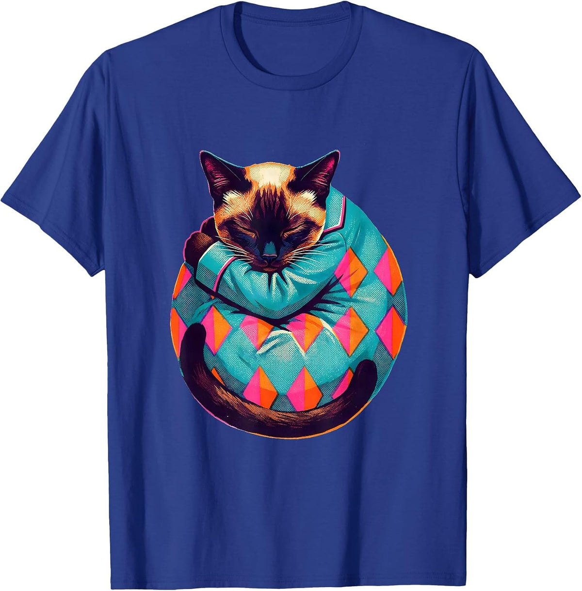 Sleepy Siamese Cat Pajama Men Women Kids Cozy T-Shirt - Royal Blue