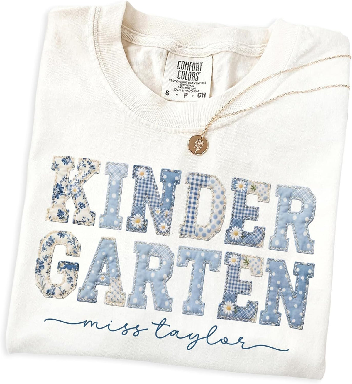 Personalized Teacher Shirts - Custom Patchwork Floral Effect T-Shirt, Gift for Teachers, Teacher Clothes - Kinder Garten