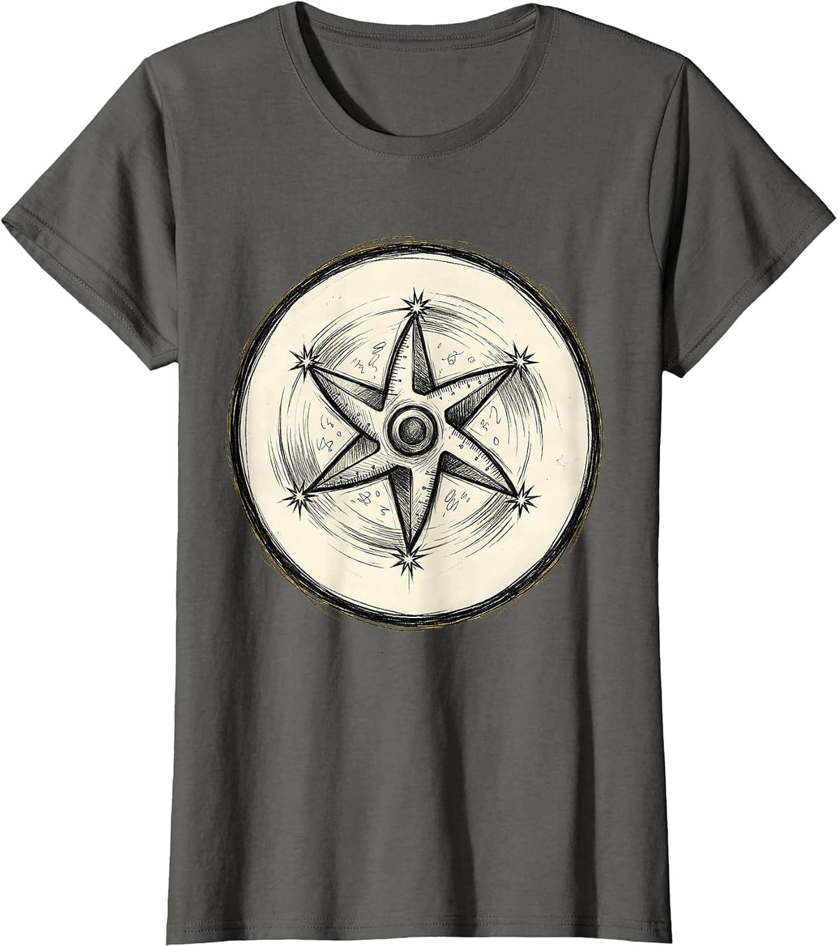 Women's Funny Teacher Ninja Protractor Spinning Star T-Shirt - Asphalt Grey