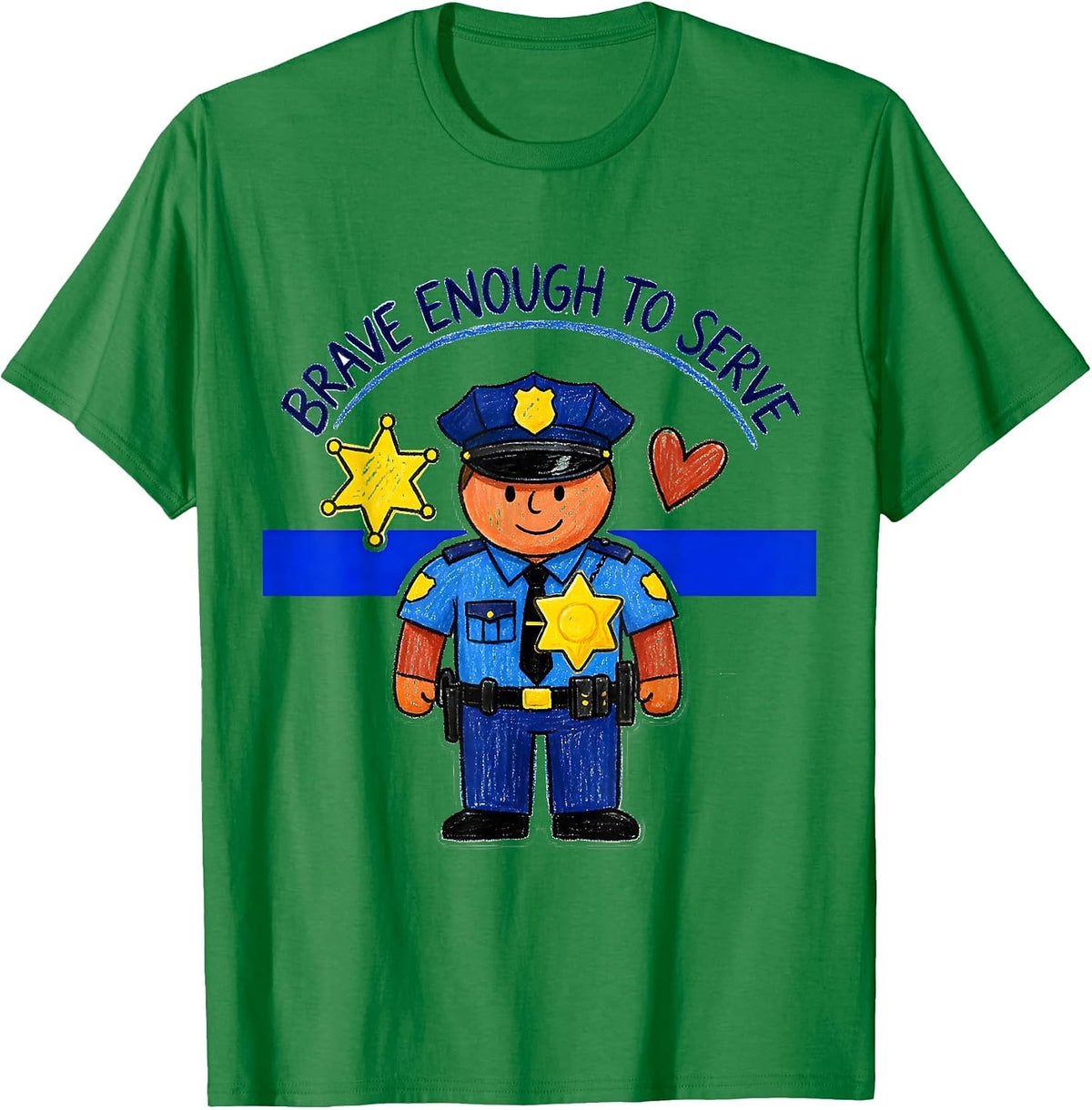 Men's Brave Enough To Serve Thin Blue Line Design T-Shirt - Kelly Green